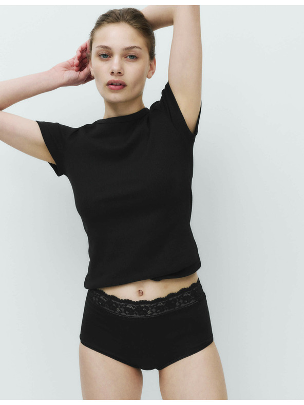 Marks & Spencer Čipkované midi nohavičky z bavlny a lycry, 5 balení Marks & Spencer čierna