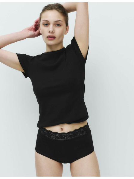 Marks & Spencer Čipkované midi nohavičky z bavlny a lycry, 5 balení Marks & Spencer čierna