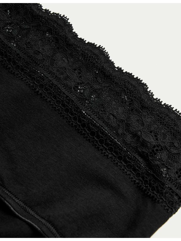 Marks & Spencer Čipkované midi nohavičky z bavlny a lycry, 5 balení Marks & Spencer čierna