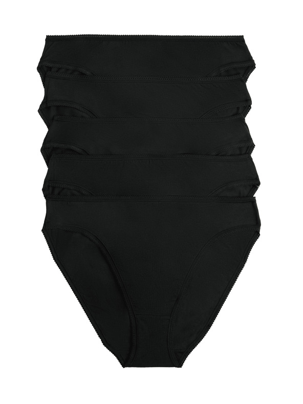 Marks & Spencer Bavlnené nohavičky s vysokým strihom a Lycrou®, 5 ks v balení Marks & Spencer čierne