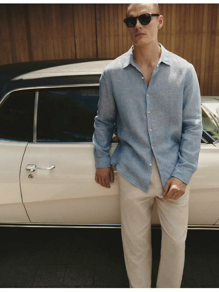 Marks & Spencer Košeľa z čistého ľanu Marks & Spencer modrá