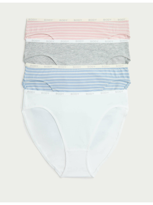 Marks & Spencer Vysoko vykrojené nohavičky s vysokým podielom bavlny Supima, 4 ks Marks & Spencer modrá