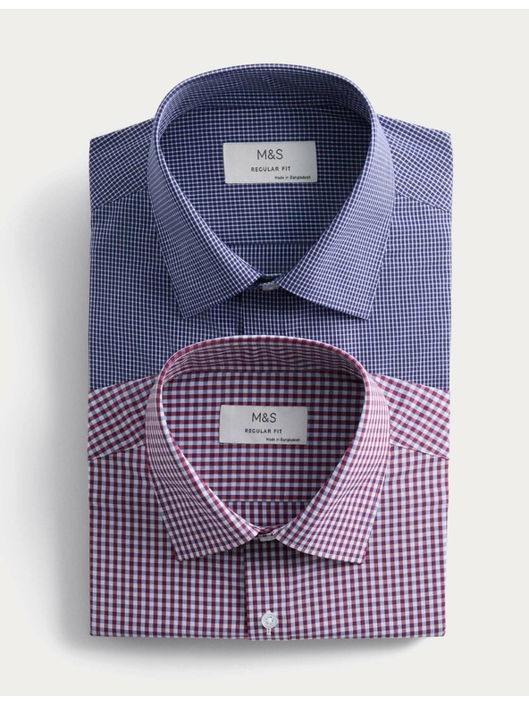 Marks & Spencer Kárované košele normálneho strihu na ľahké žehlenie, 2 ks Marks & Spencer červená
