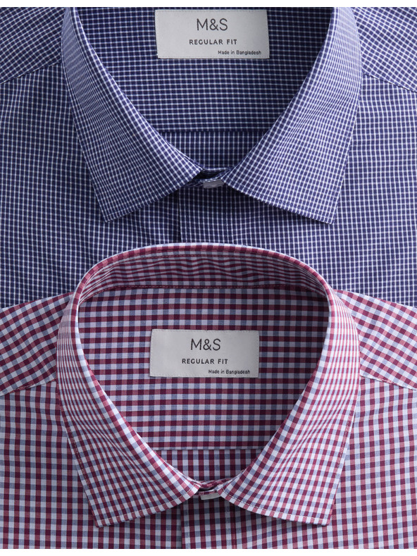 Marks & Spencer Kárované košele normálneho strihu na ľahké žehlenie, 2 ks Marks & Spencer červená