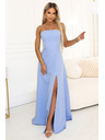 numoco ELARA Korzetnové maxi šaty s rozparkom a viazaním na chrbte - svetlo modré