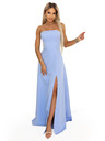 numoco ELARA Korzetnové maxi šaty s rozparkom a viazaním na chrbte - svetlo modré