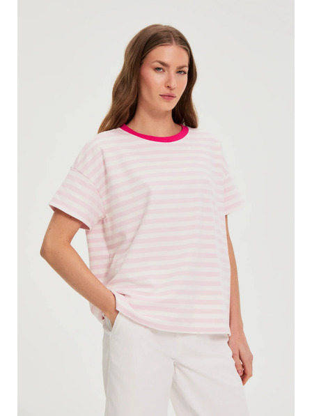 Moodo Oversize mikina s pruhmi ružová Moodo