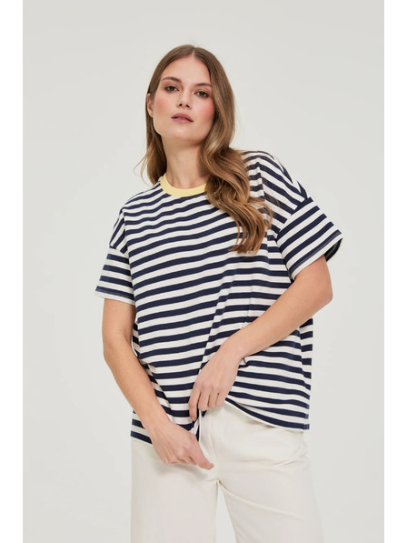 Moodo Oversize mikina s pruhmi tmavo modrá Moodo