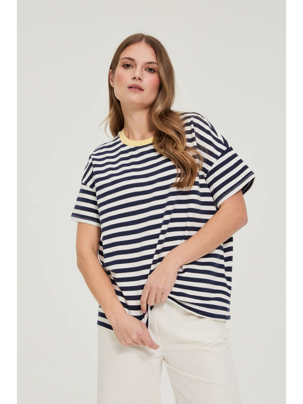 Moodo Oversize mikina s pruhmi tmavo modrá Moodo