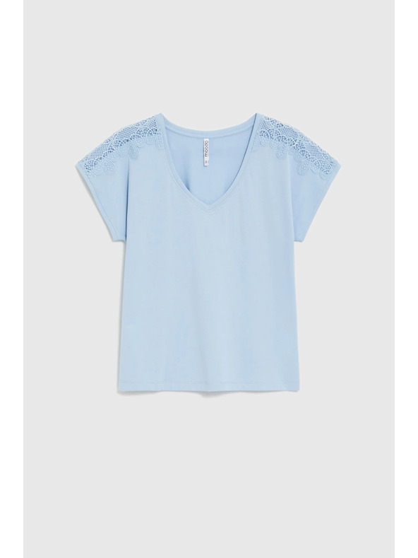 Moodo Halenka s čipkou na rukávoch svetlo modrá Moodo