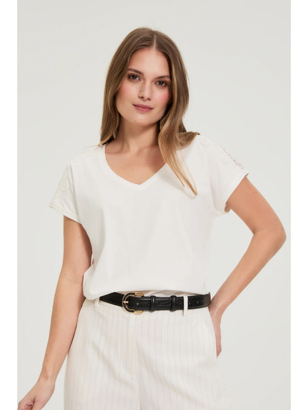 Moodo Halenka s čipkou na rukávoch biela Moodo