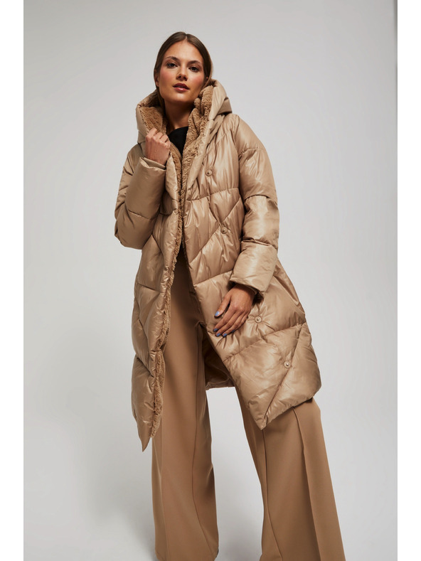 Moodo Dlhá bunda s kapucňou tmavo béžová Moodo