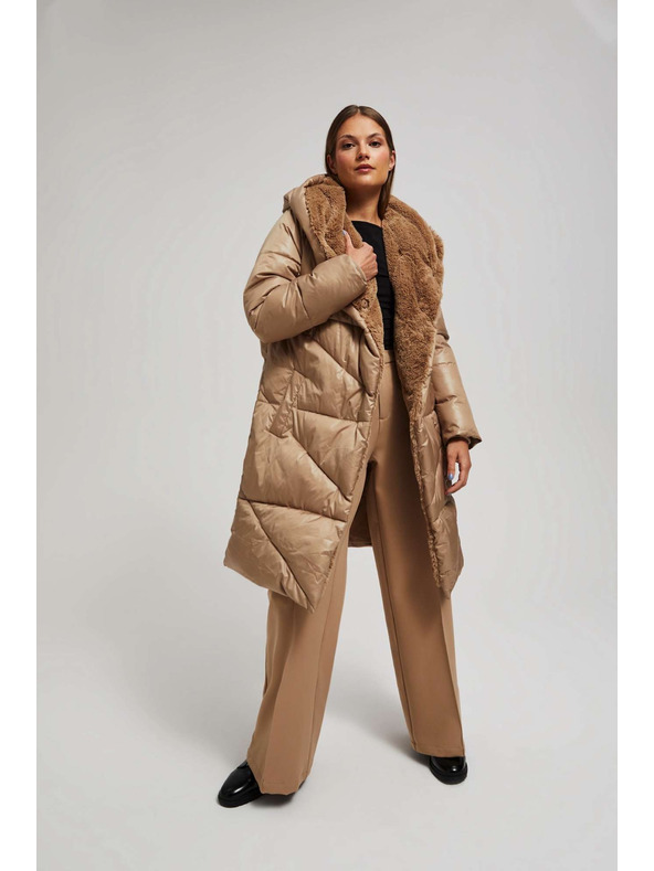 Moodo Dlhá bunda s kapucňou tmavo béžová Moodo