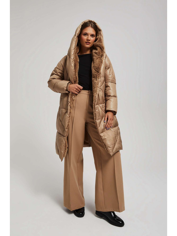Moodo Dlhá bunda s kapucňou tmavo béžová Moodo