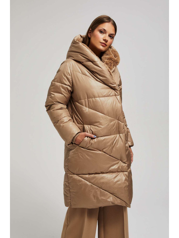 Moodo Dlhá bunda s kapucňou tmavo béžová Moodo