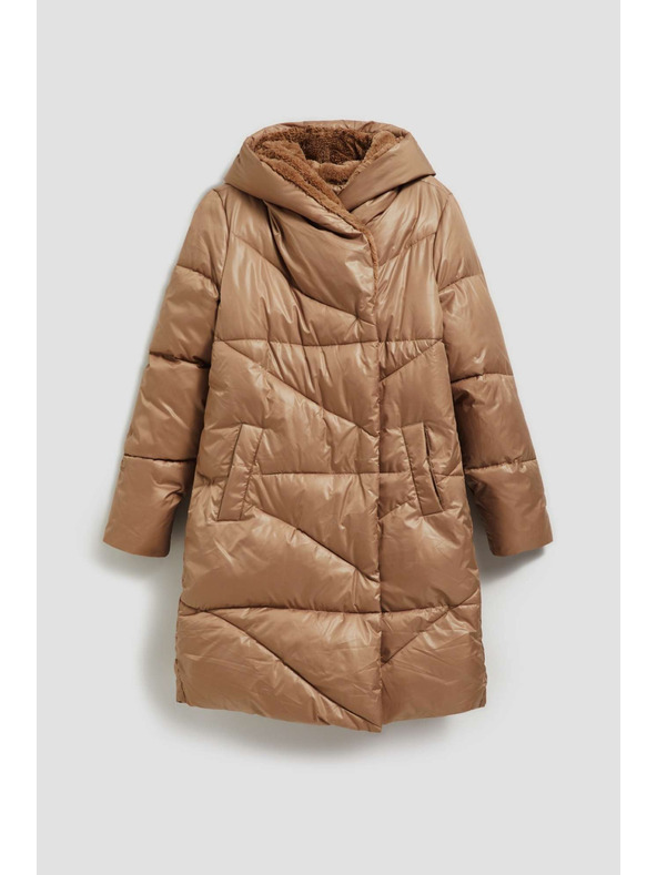 Moodo Dlhá bunda s kapucňou tmavo béžová Moodo