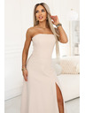 numoco ELARA Korzetové maxi šaty s rozparkom a viazaním na chrbte - béžové
