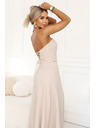 numoco ELARA Korzetové maxi šaty s rozparkom a viazaním na chrbte - béžové