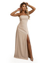 numoco ELARA Korzetové maxi šaty s rozparkom a viazaním na chrbte - béžové
