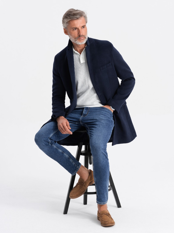 Ombre Clothing Pánsky klasický jednoradový kabát - tmavo modrý V1 C432 Ombre Clothing