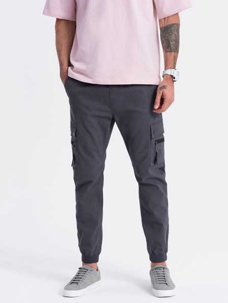 Ombre Clothing Tmavosivé pánske cargo jogger nohavice Ombre Clothing