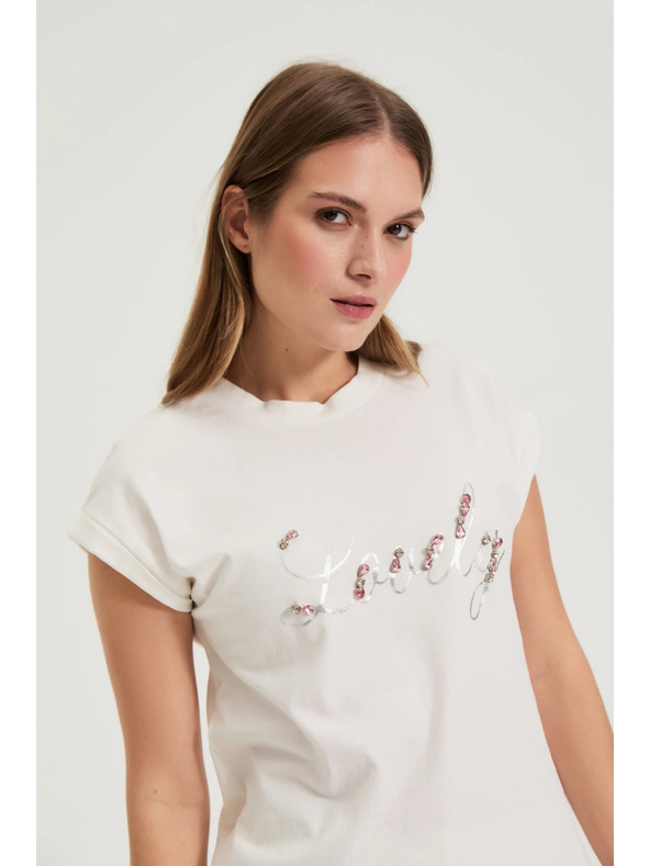 Moodo Tričko s potlačou a korálkami biele Moodo