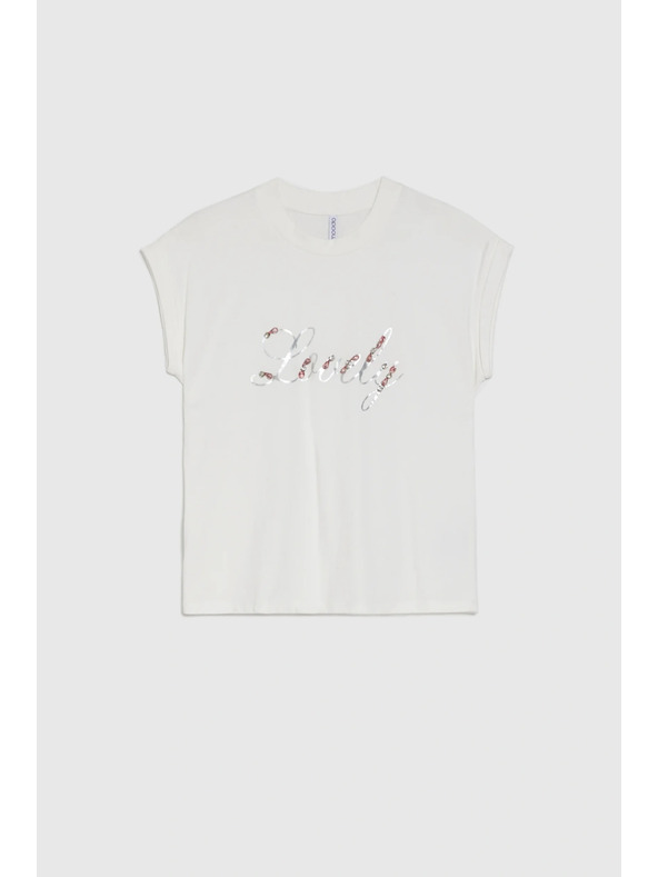 Moodo Tričko s potlačou a korálkami biele Moodo