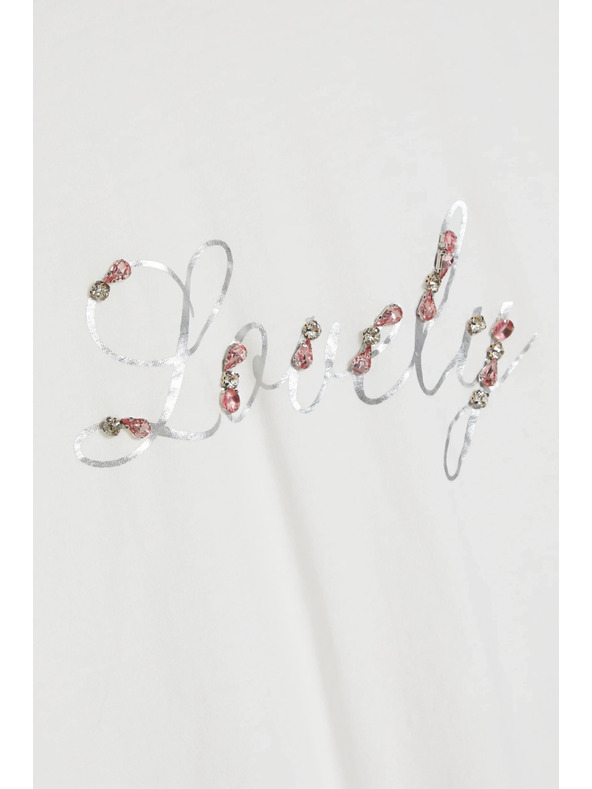 Moodo Tričko s potlačou a korálkami biele Moodo