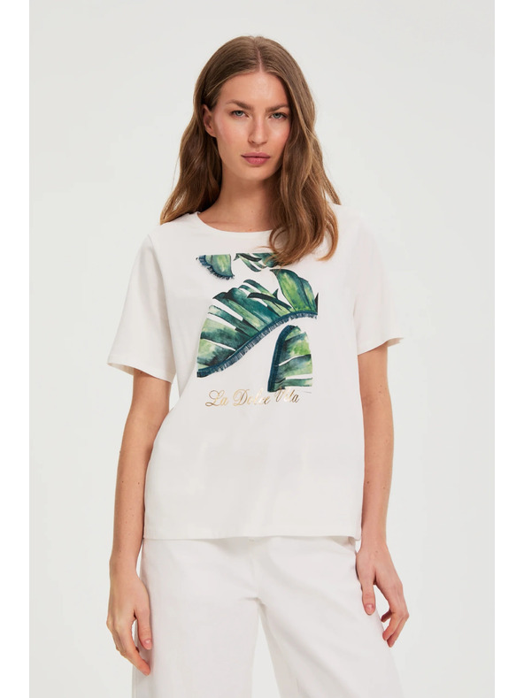 Moodo Bavlnená blúzka s potlačou biela Moodo