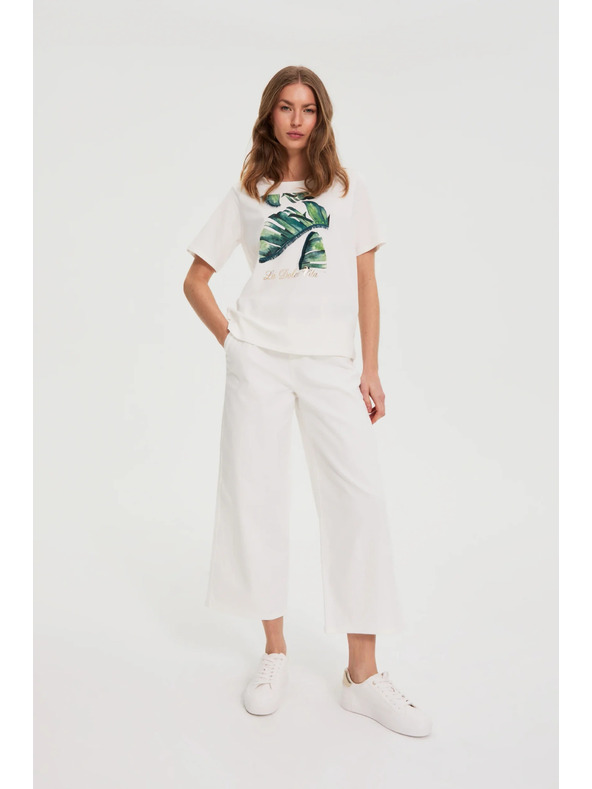 Moodo Bavlnená blúzka s potlačou biela Moodo