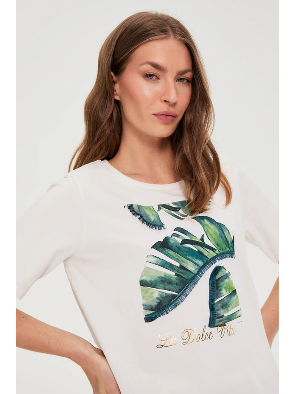 Moodo Bavlnená blúzka s potlačou biela Moodo