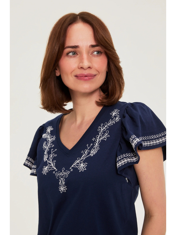 Moodo Bavlnená halenka s potlačou tmavo modrá Moodo