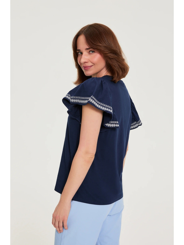 Moodo Bavlnená halenka s potlačou tmavo modrá Moodo