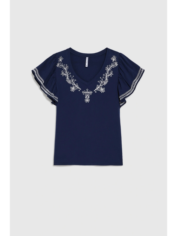 Moodo Bavlnená halenka s potlačou tmavo modrá Moodo