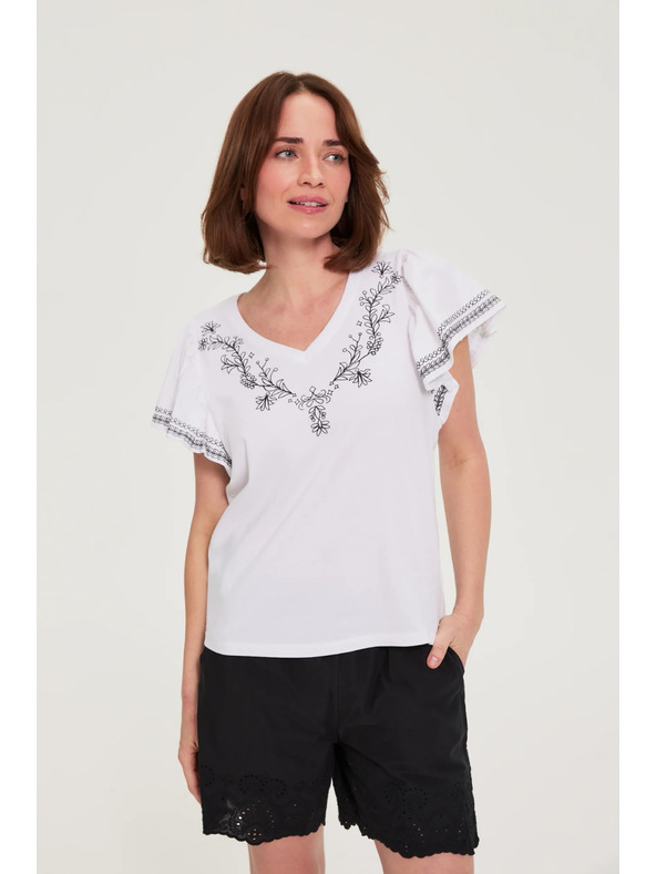 Moodo Bavlnená blúzka s potlačou biela Moodo