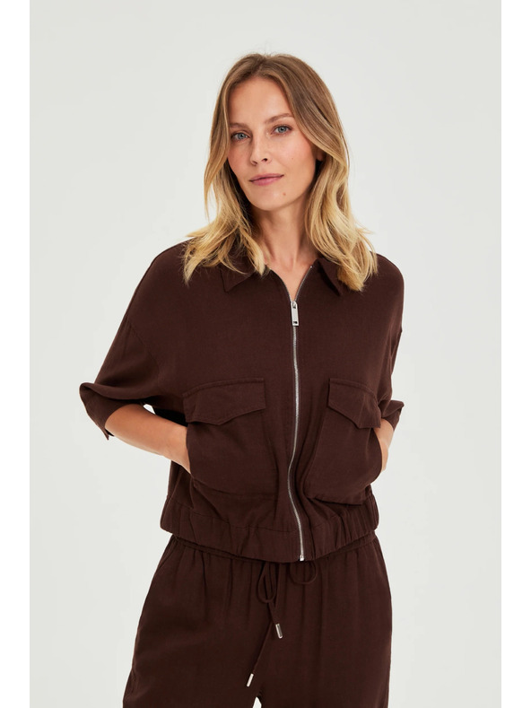 Moodo Bunda s ľanom hnedá Moodo