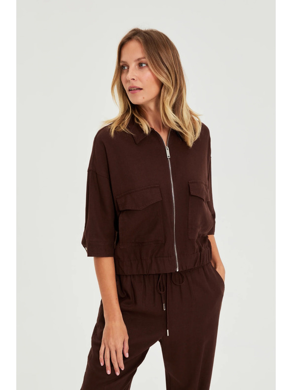 Moodo Bunda s ľanom hnedá Moodo