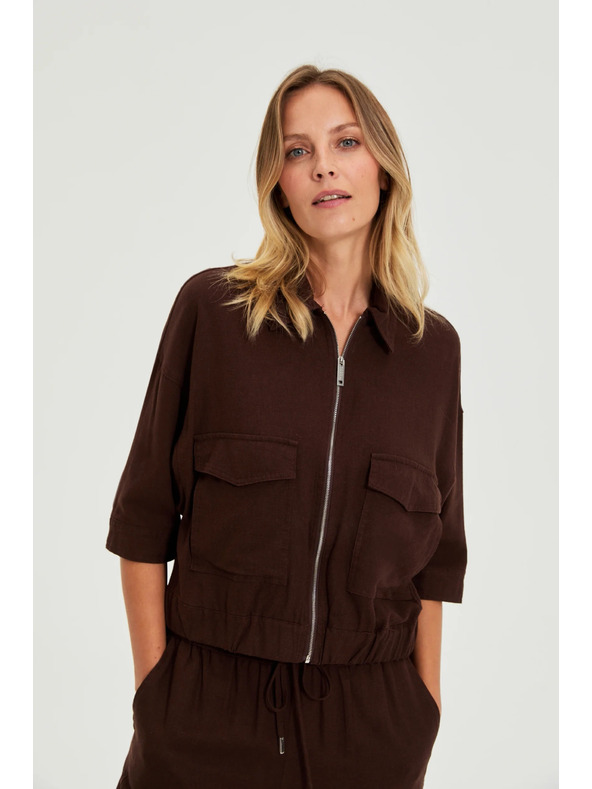 Moodo Bunda s ľanom hnedá Moodo