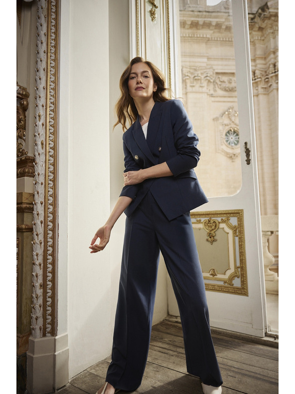 Moodo Modré dvojradové sako s ozdobnými gombíkmi Moodo