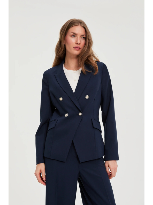 Moodo Modré dvojradové sako s ozdobnými gombíkmi Moodo