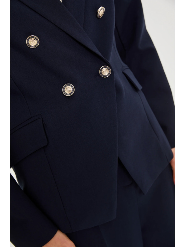 Moodo Modré dvojradové sako s ozdobnými gombíkmi Moodo