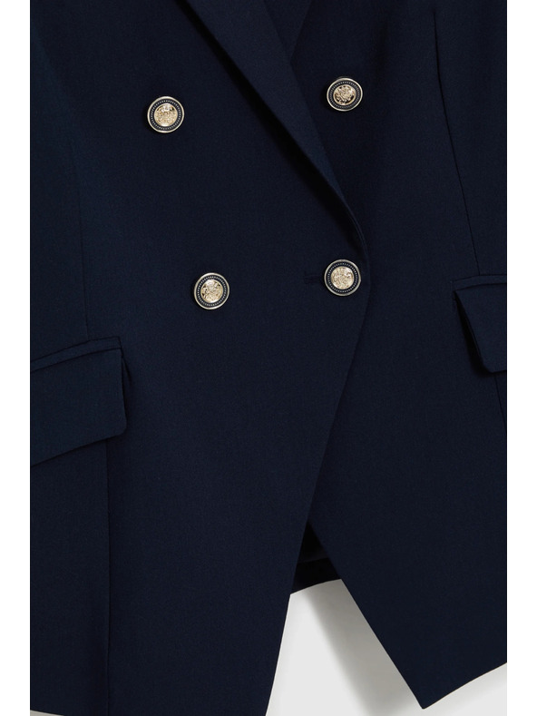 Moodo Modré dvojradové sako s ozdobnými gombíkmi Moodo