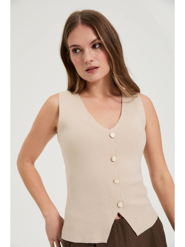 Moodo Top s ozdobnými gombíkmi béžový Moodo