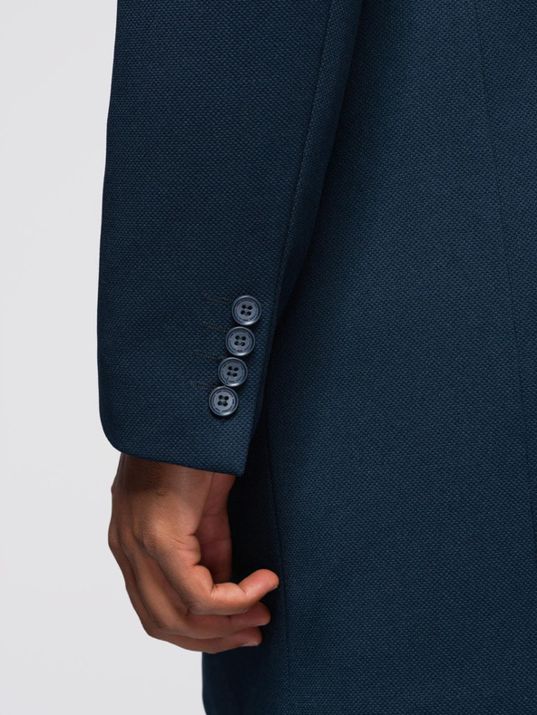 Ombre Clothing Pánsky zúžený štruktúrovaný kabát s vysokým golierom - tmavo modrý V2 OM-COWC-0136 Ombre Clothing