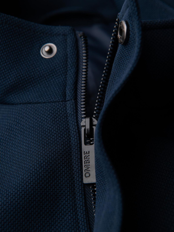 Ombre Clothing Pánsky zúžený štruktúrovaný kabát s vysokým golierom - tmavo modrý V2 OM-COWC-0136 Ombre Clothing