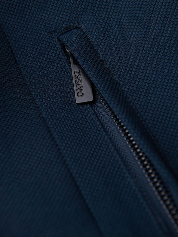 Ombre Clothing Pánsky zúžený štruktúrovaný kabát s vysokým golierom - tmavo modrý V2 OM-COWC-0136 Ombre Clothing