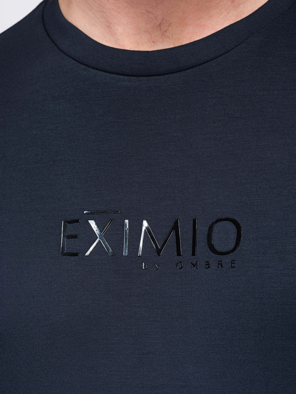 Ombre Clothing Pánska mikina s lesklým potlačou na hrudi - tmavo modrá V4 OM-SNBC-0199 Ombre Clothing