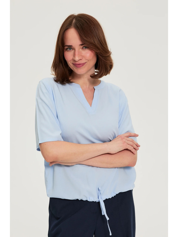 Moodo Viskózová košeľa so viazaním modrá Moodo