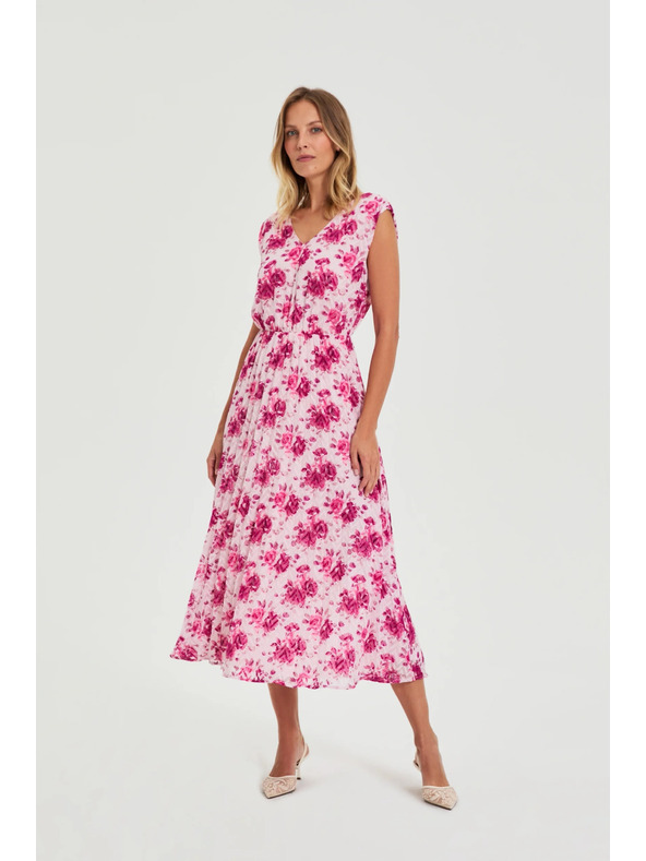 Moodo Šaty midi s kvetmi ružová Moodo