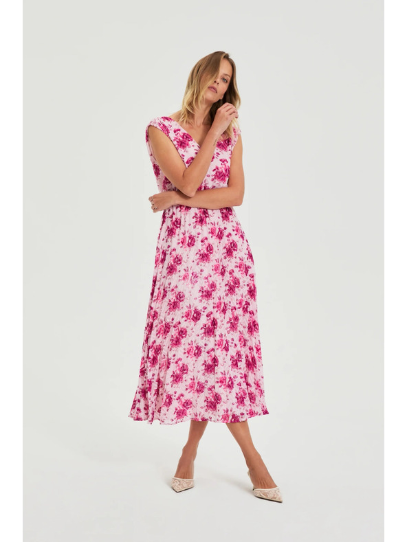 Moodo Šaty midi s kvetmi ružová Moodo